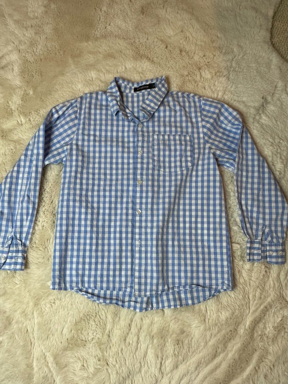 Boys blue and white checkered Button Up - Size L